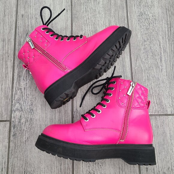 Sonoma Girls Hot Pink Combat Boots Lace Up Zipper Size 3 - Picture 10 of 13